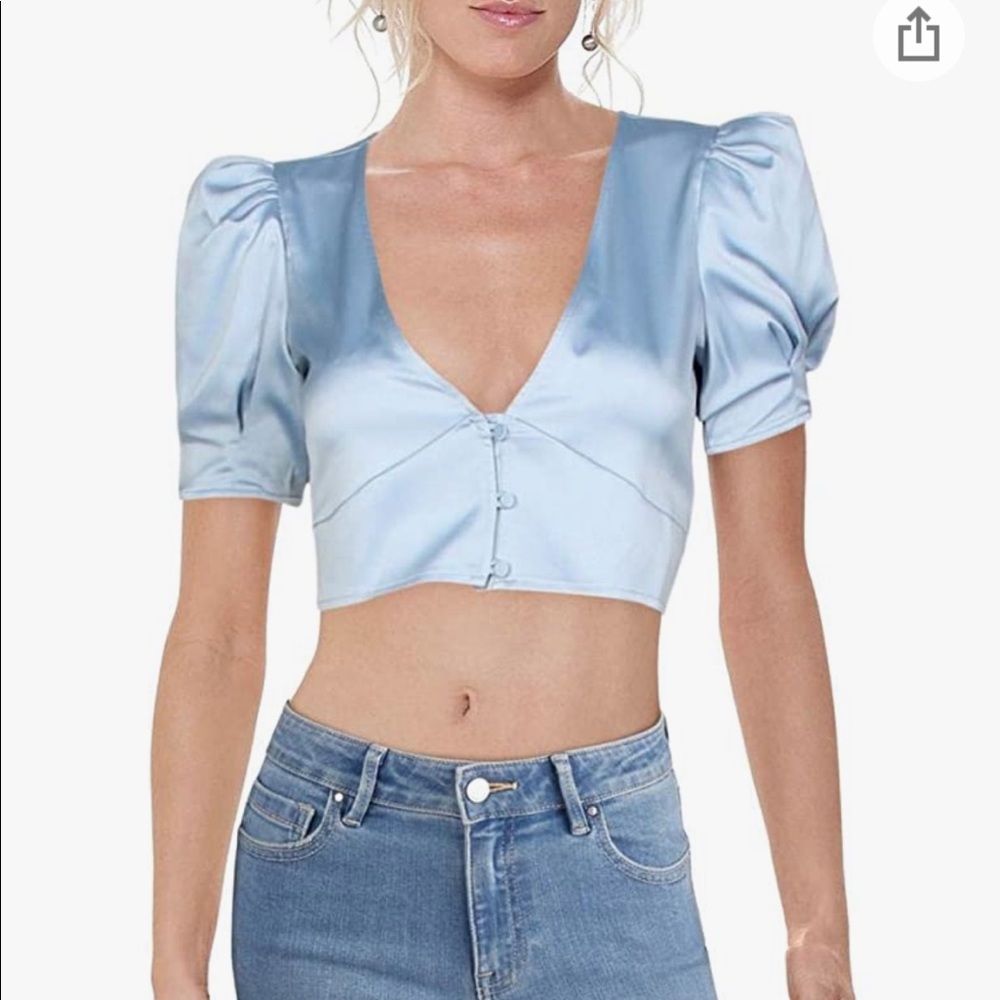 NWT Danielle Bernstein Puff Sleeve Crop Top - Picture 1 of 12